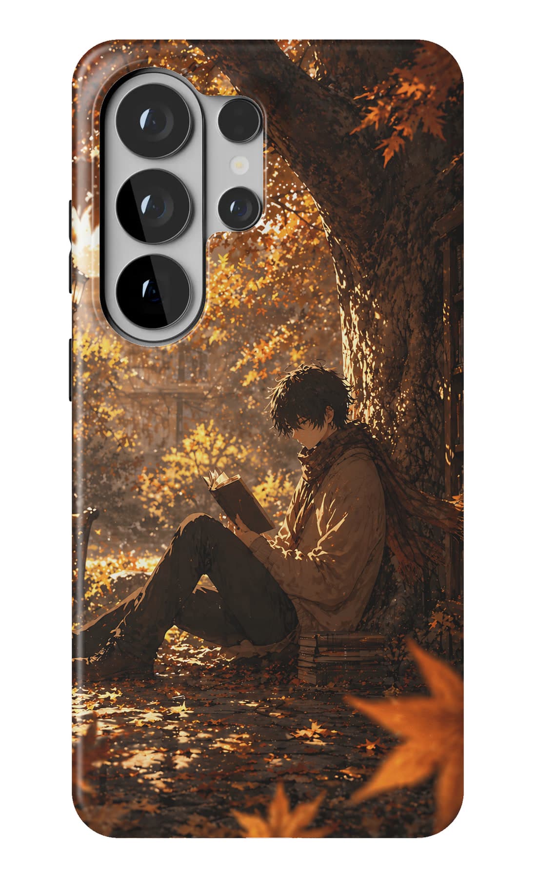 Sitting under a tree as the leaves turn. Shown on a Galaxy.
