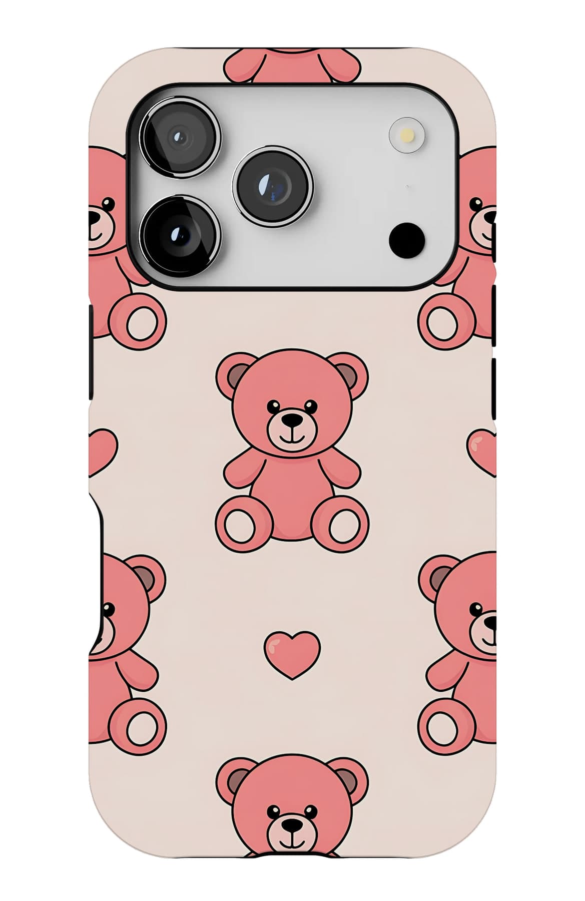 Pink teddies holding balloons on blush. Shown on an iPhone.