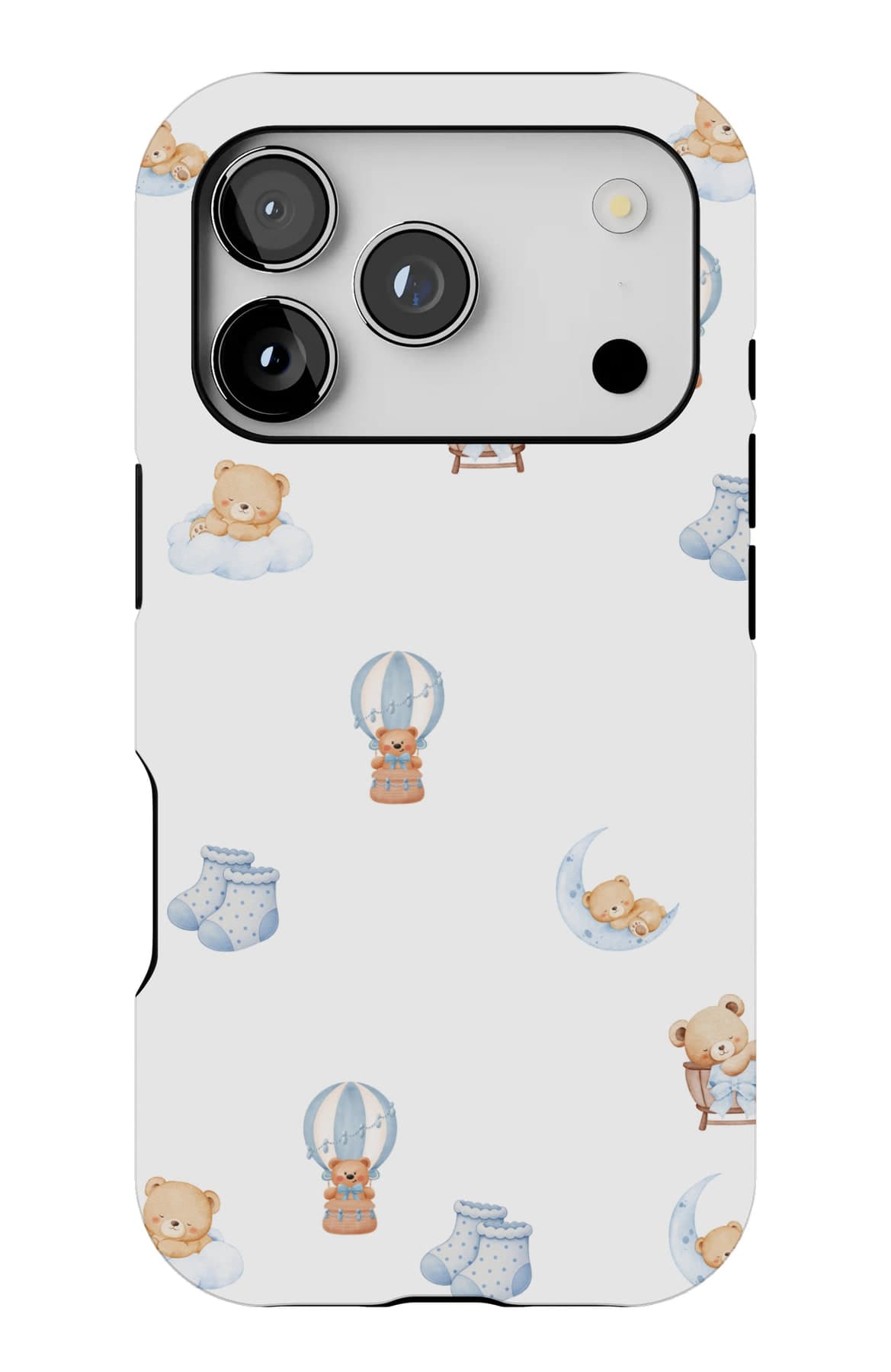 Bears and hot air balloons on white. Shown on an iPhone.