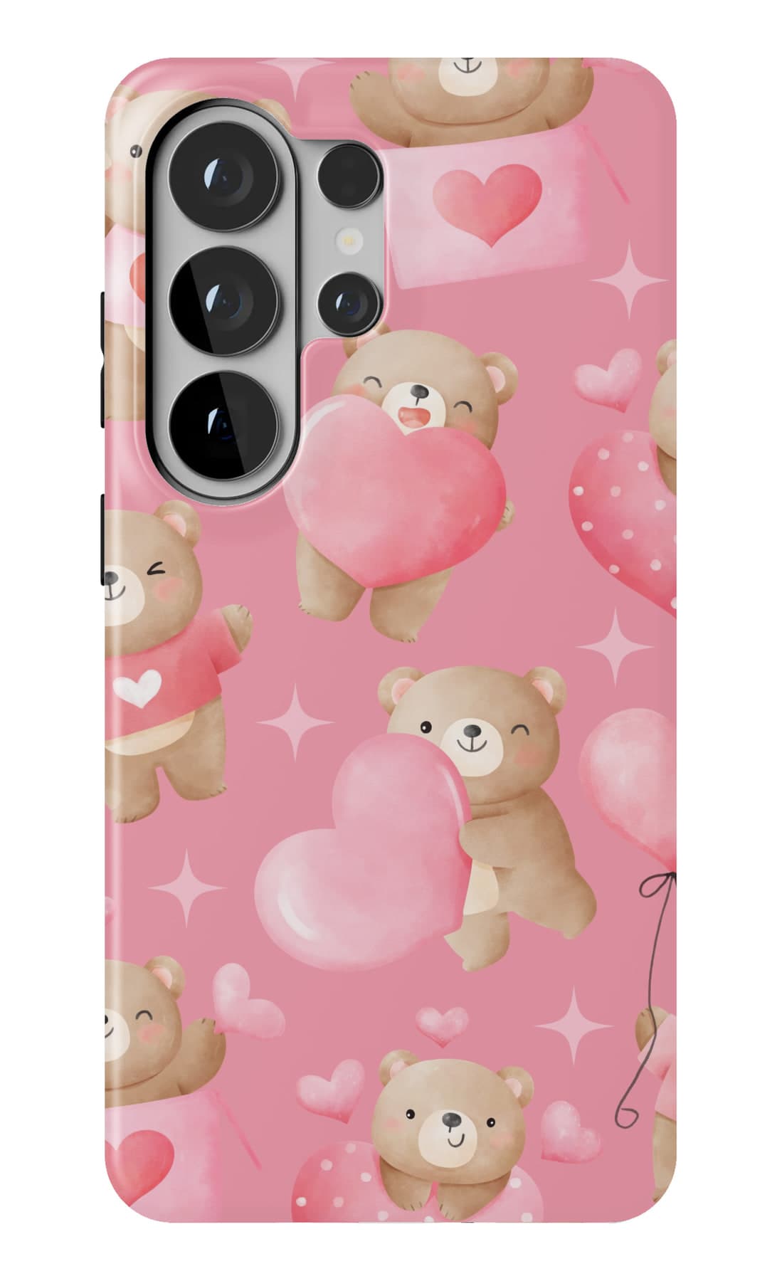 Bears, balloons and hearts on pink. Shown on a Galaxy.