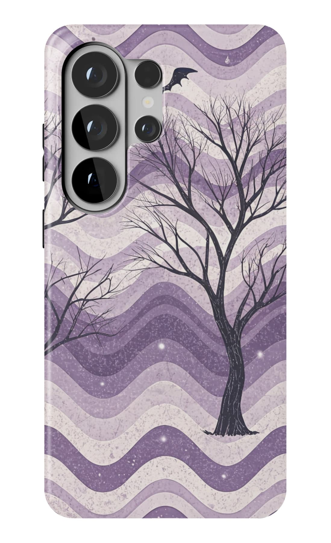 Bats over purple hills at night. Shown on a Galaxy.