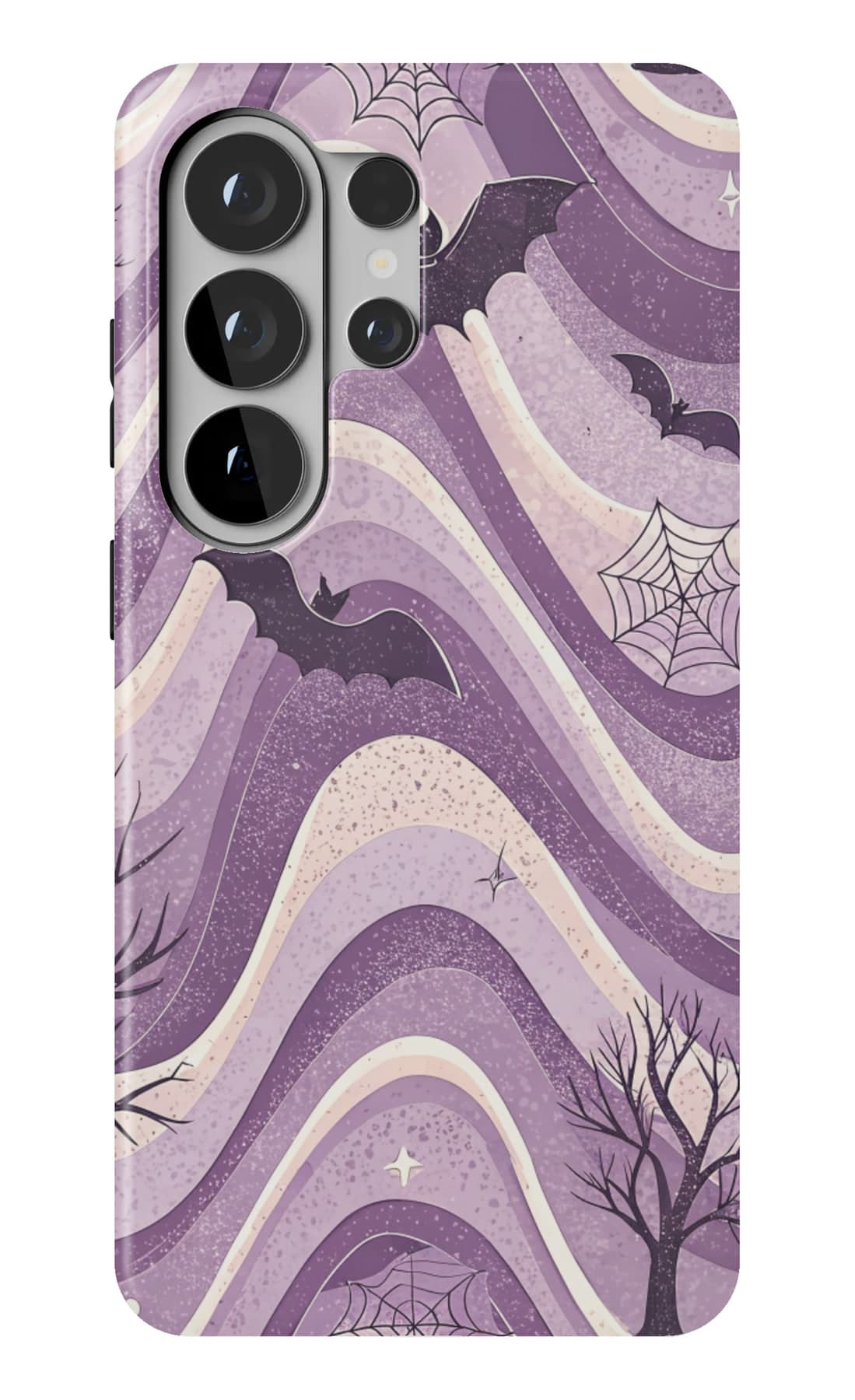 Bare branches and bats on purple. Shown on a Galaxy.