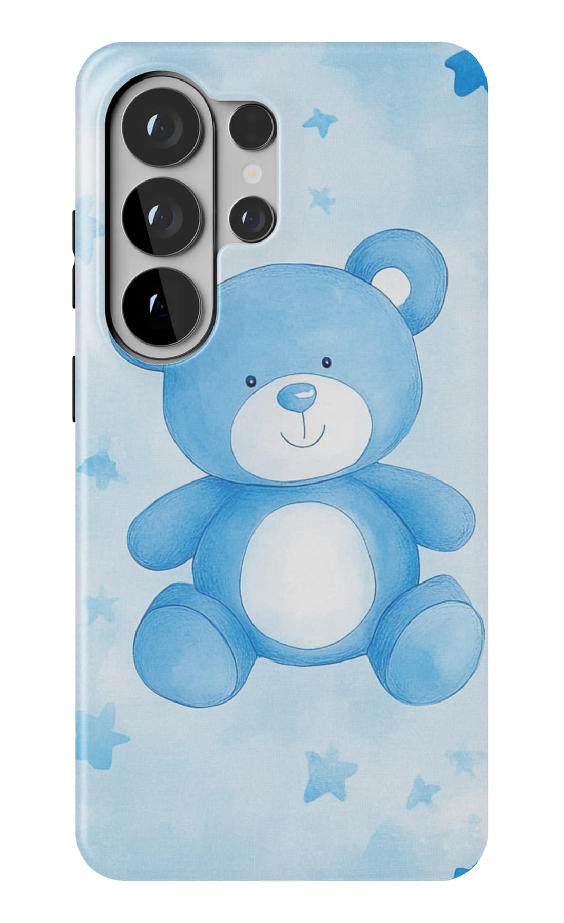 A blue teddy ringed with stars. Shown on a Galaxy.