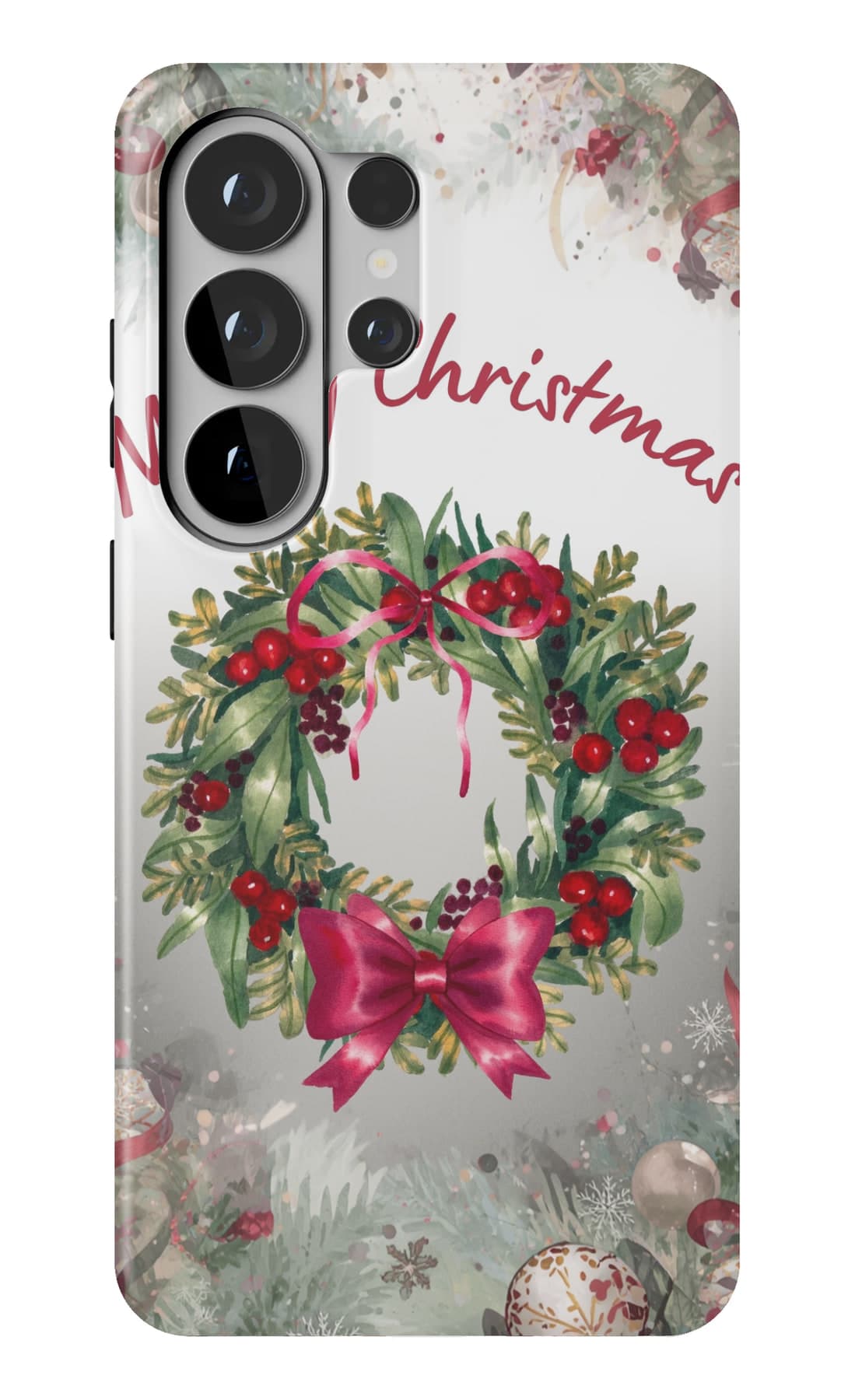 A frosted berry wreath, photographed close. Shown on a Galaxy.