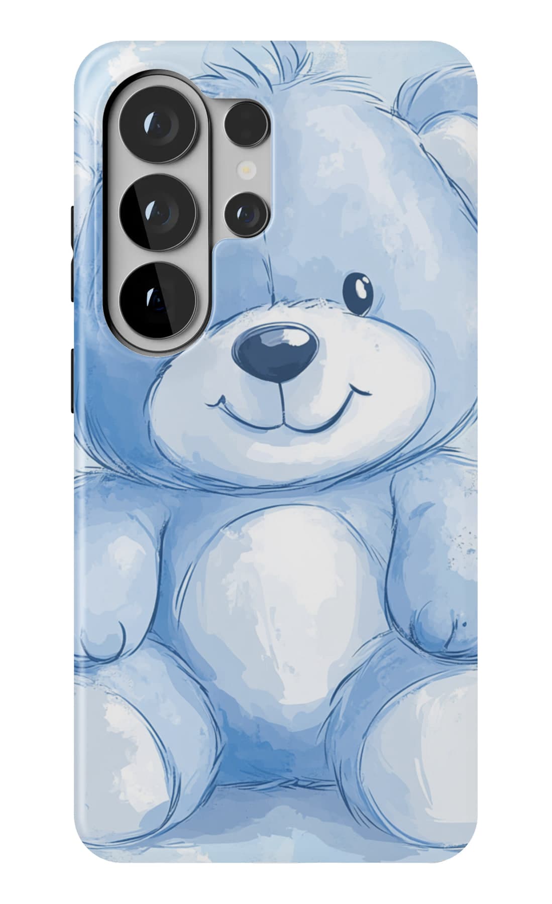 One painted blue teddy, close up. Shown on a Galaxy.