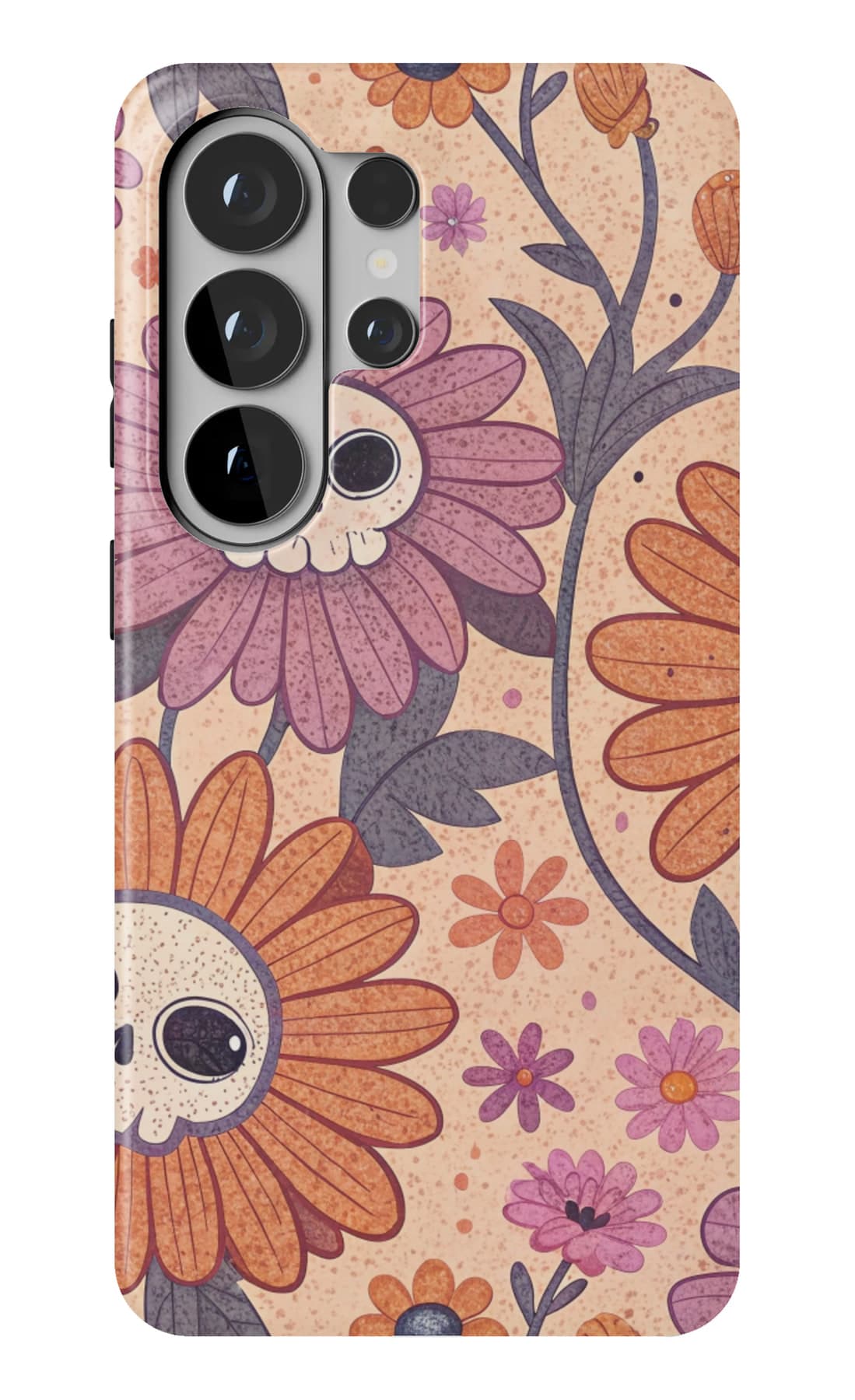 A skull wreathed in autumn flowers. Shown on a Galaxy.