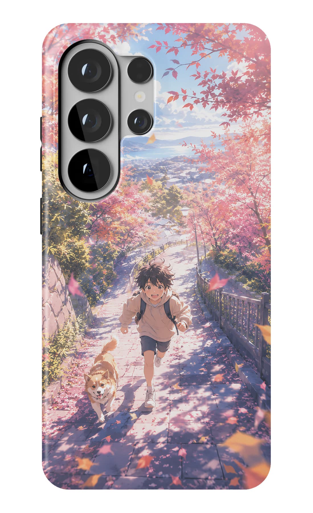 Running a path under cherry blossom. Shown on a Galaxy.