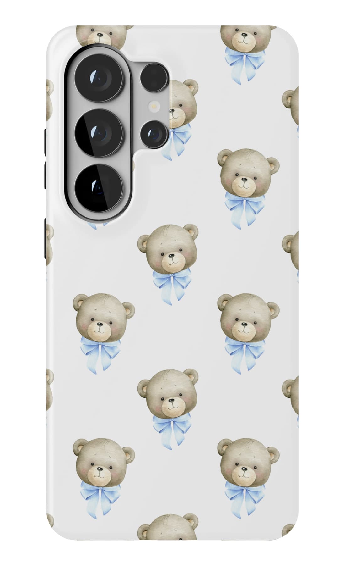 Bears in blue ribbon on white. Shown on a Galaxy.