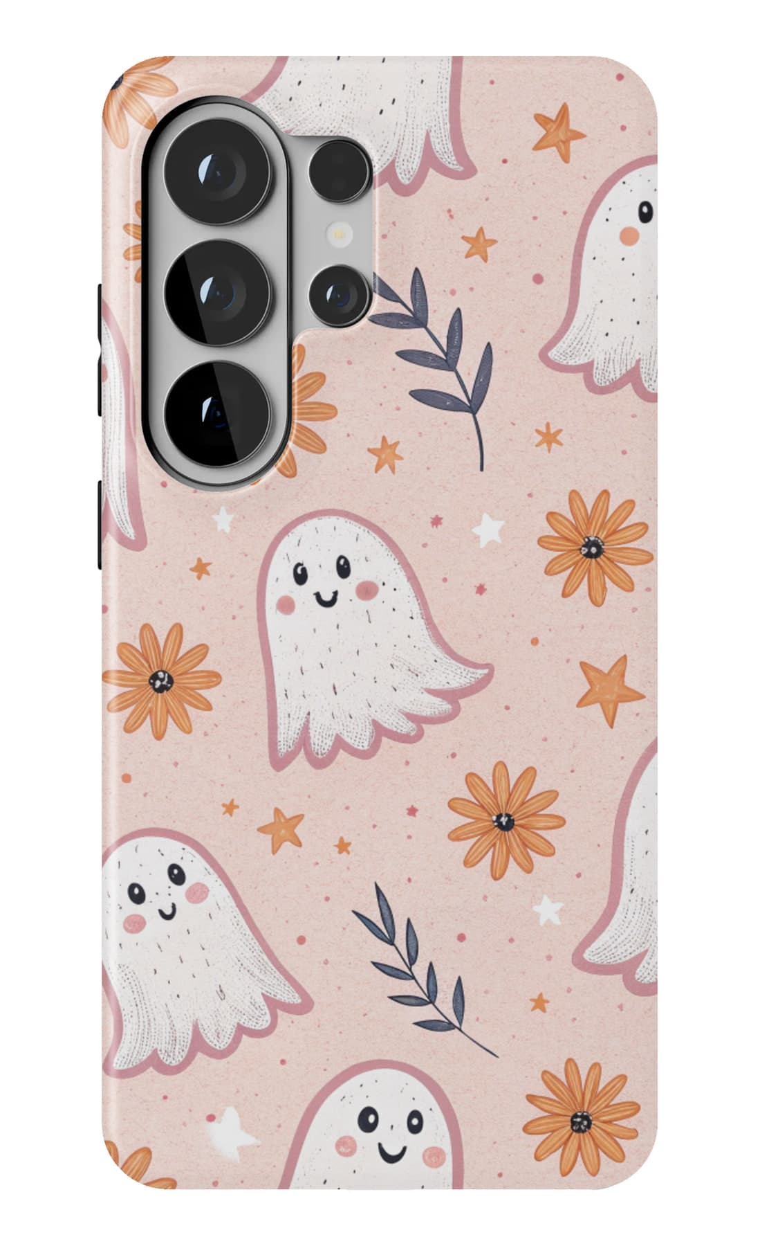 White ghosts and small flowers on blush. Shown on a Galaxy.