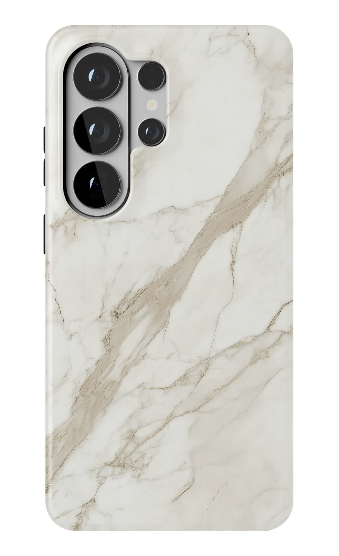 Warm bone marble, softly veined. Shown on a Galaxy.