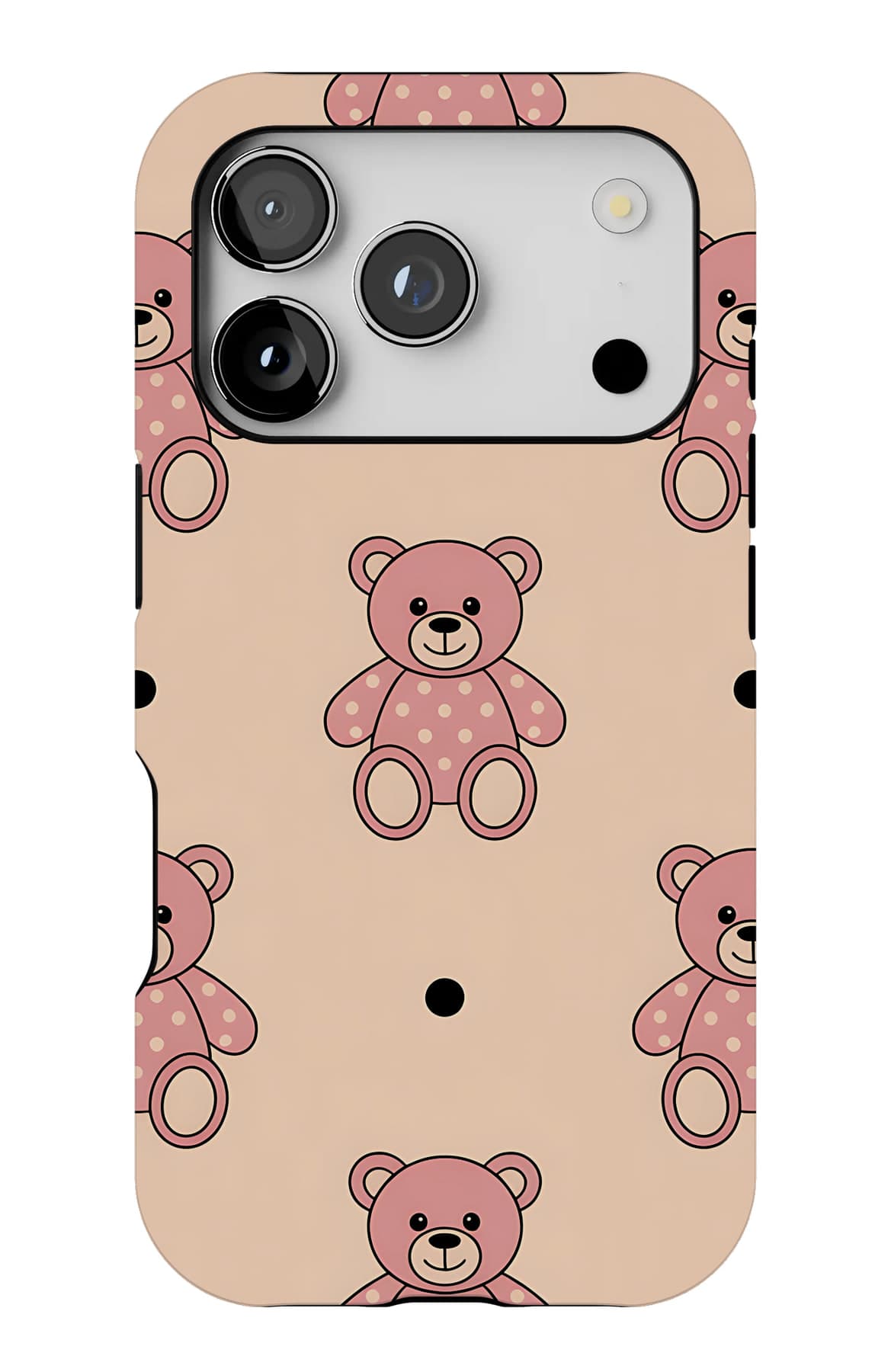 Teddies in bows on cream. Shown on an iPhone.