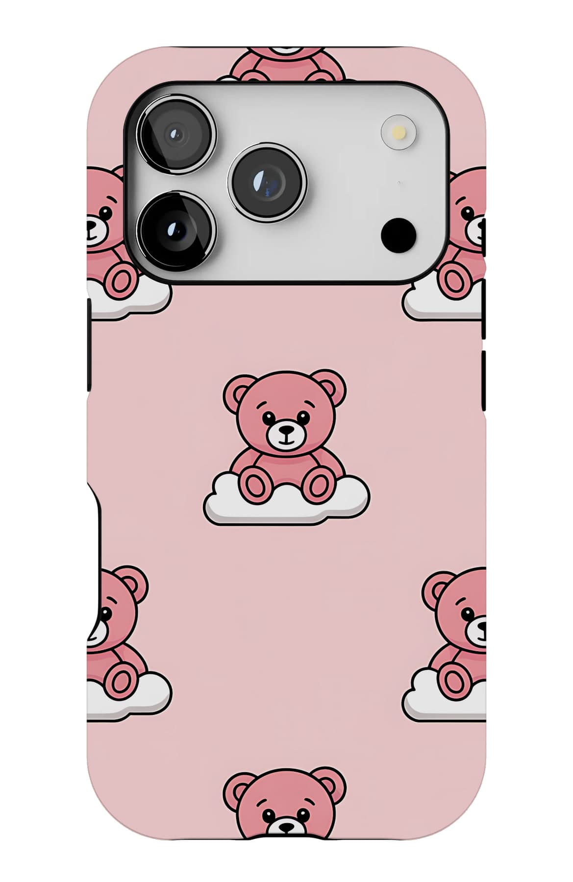 Teddies in bows on pink and mint. Shown on an iPhone.