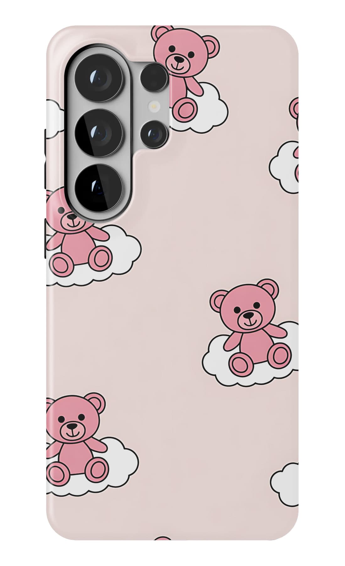 Teddies in bows on soft cream. Shown on a Galaxy.