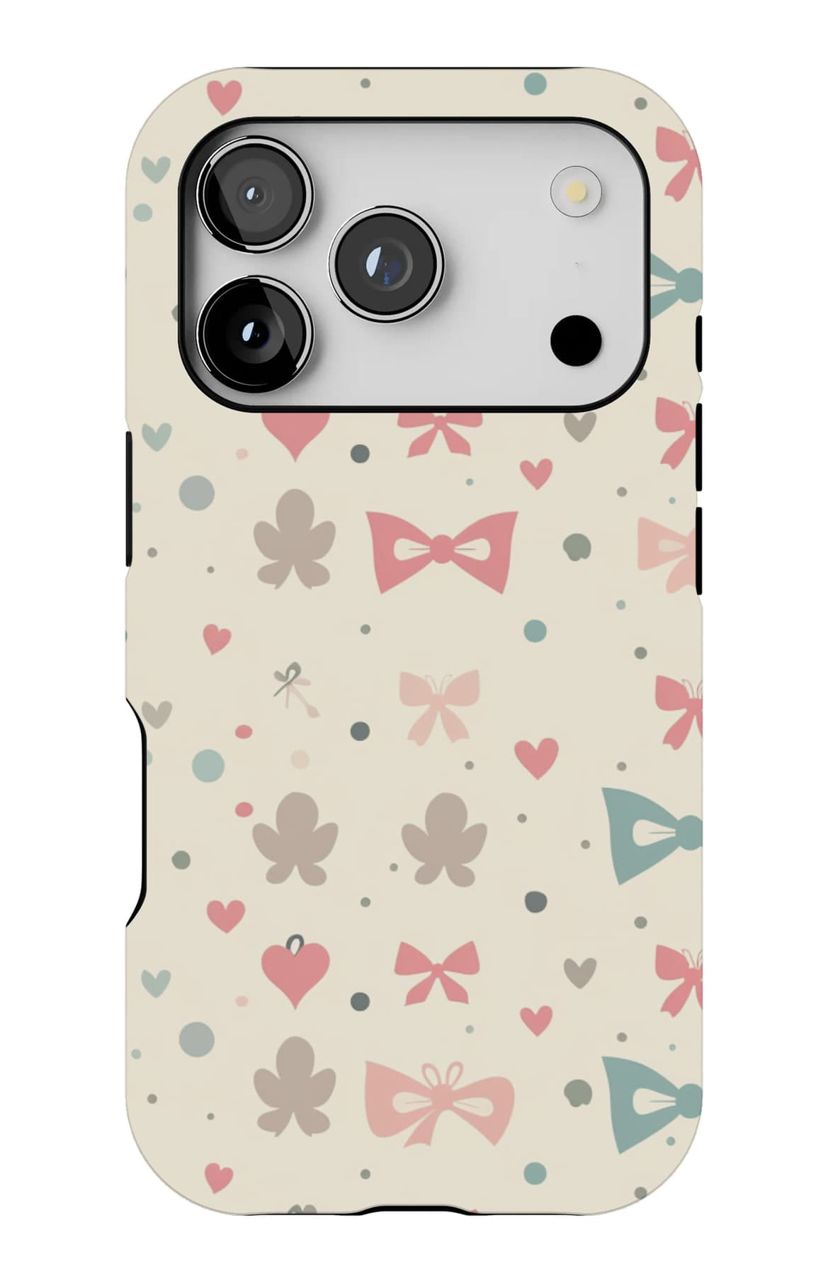 Small bows and stars on cream. Shown on an iPhone.