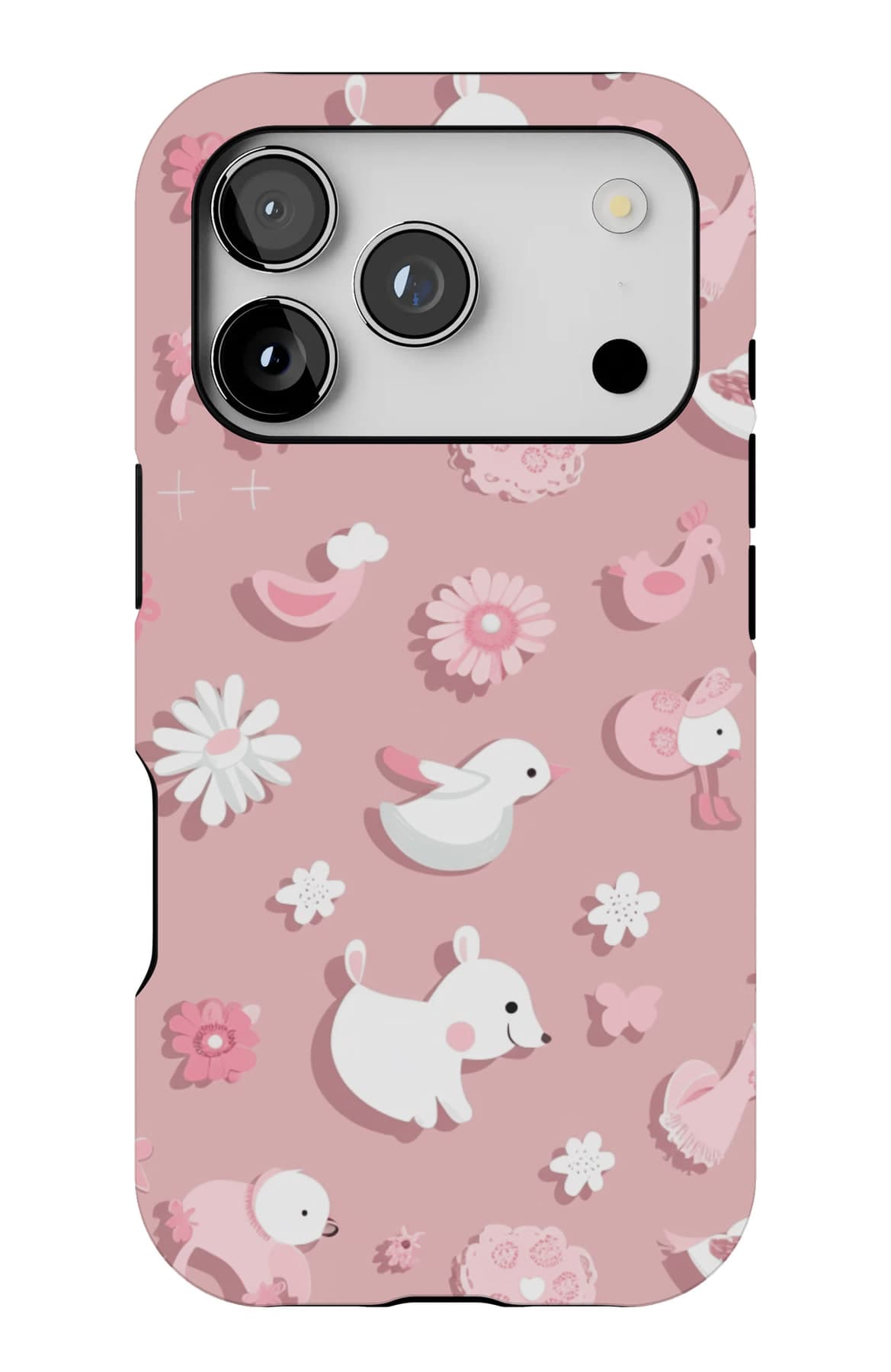 White bunnies drifting on pink. Shown on an iPhone.