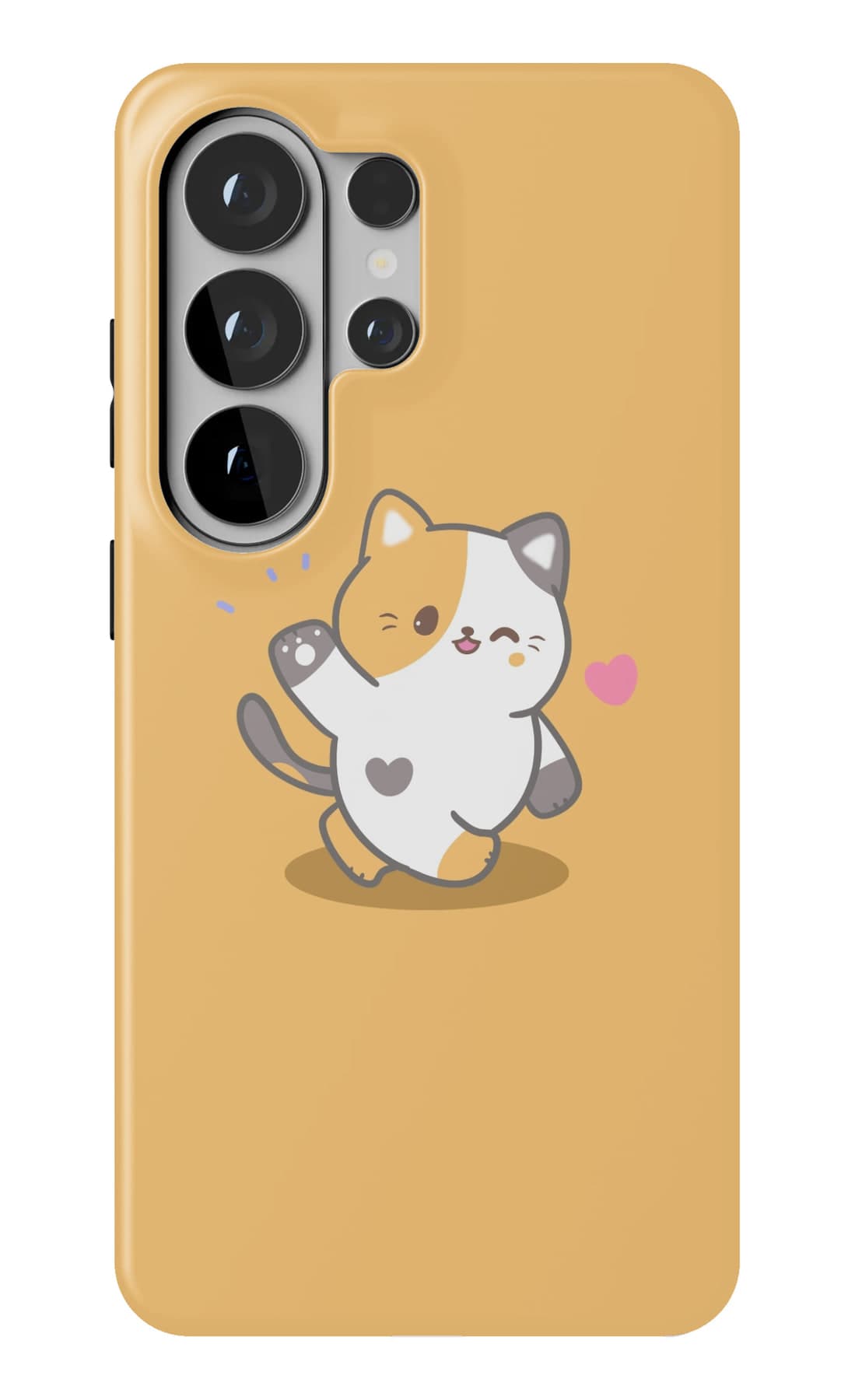 One calico cat on warm mustard. Shown on a Galaxy.