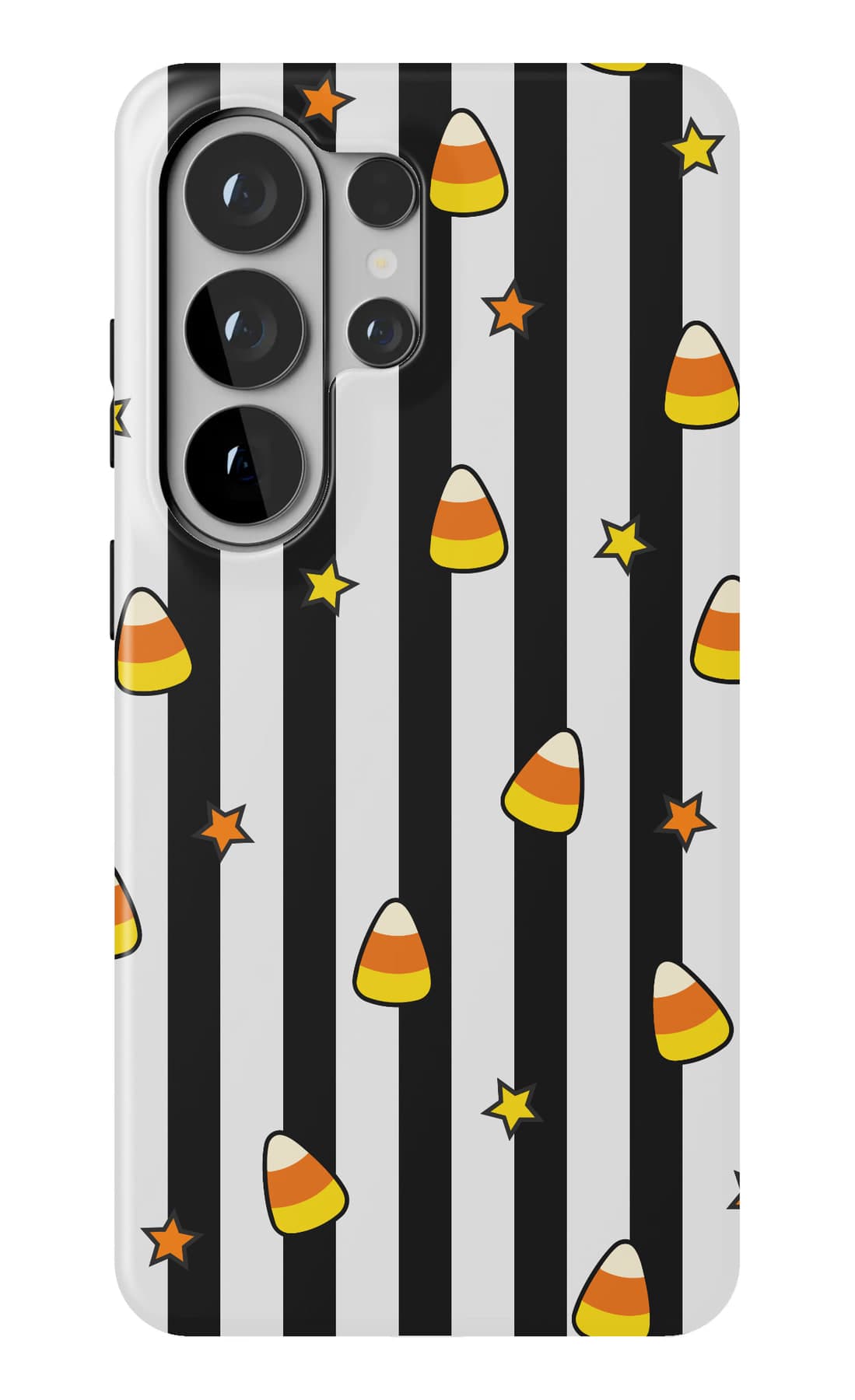 Candy corn between black and white stripes. Shown on a Galaxy.