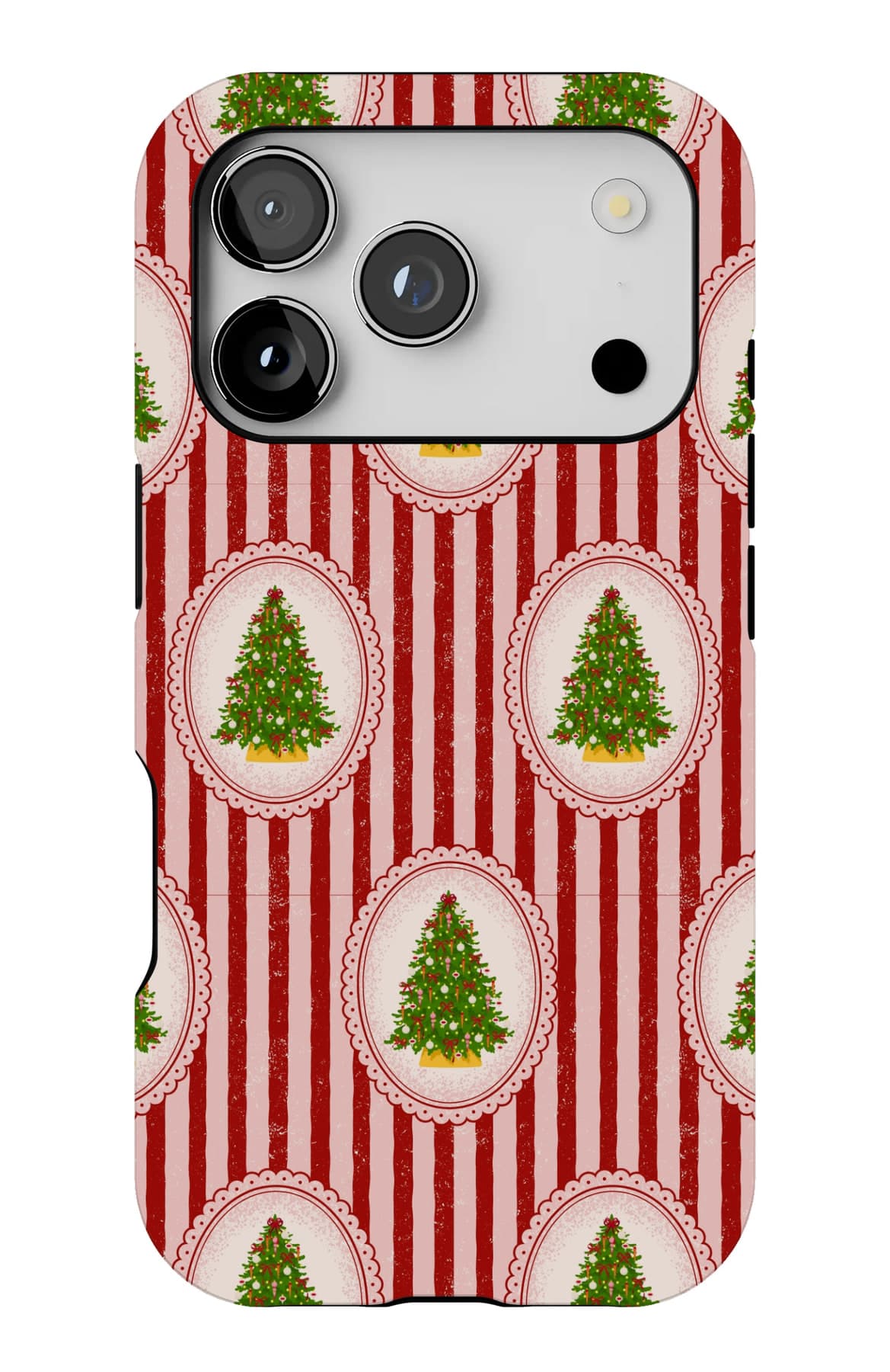 Red and white candy stripes, framed with little wreaths. Shown on an iPhone.