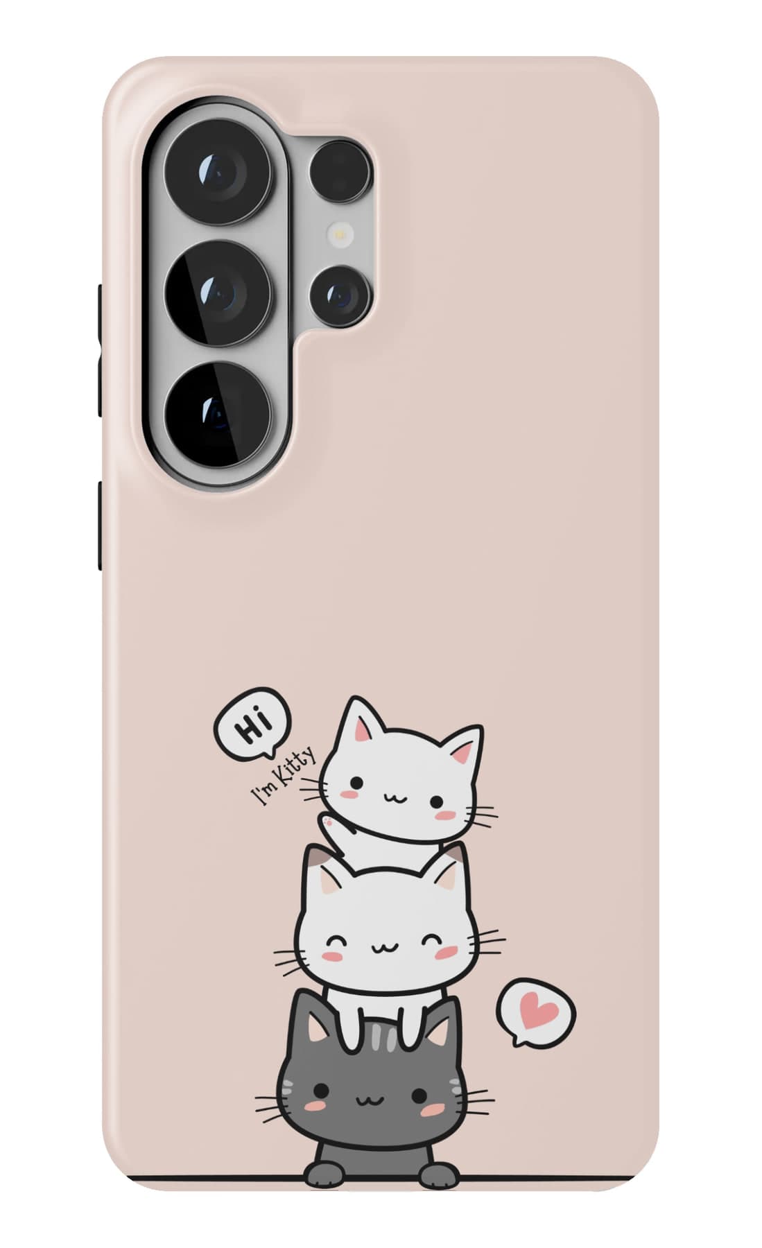 A stack of white cats, balanced for now. Shown on a Galaxy.