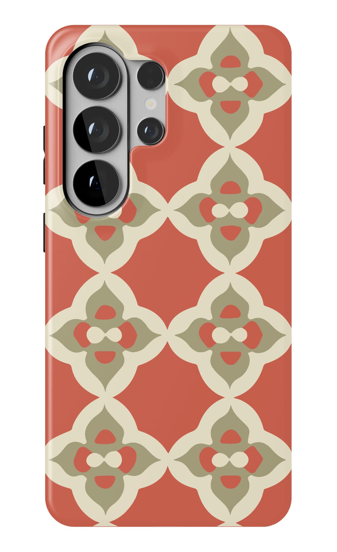 Florets set in a diamond lattice on clay red. Shown on a Galaxy.