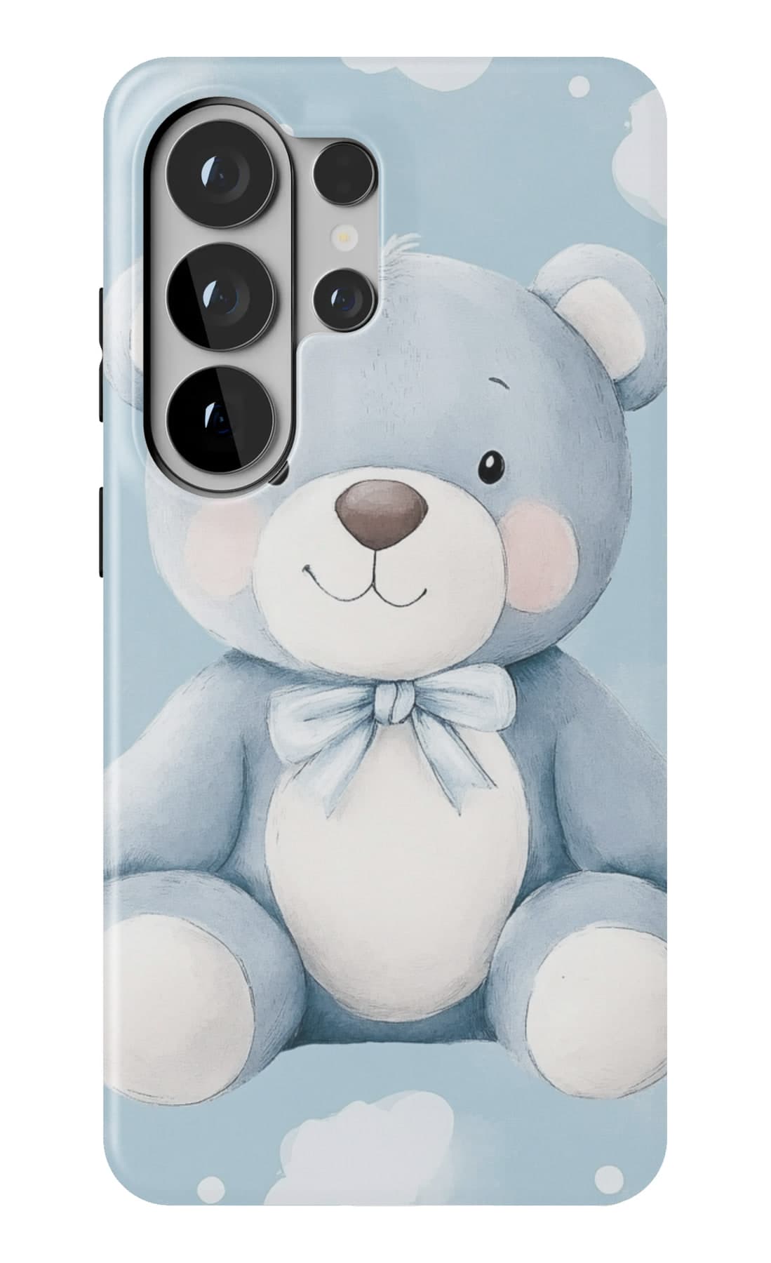 A grey bear resting in pale cloud. Shown on a Galaxy.