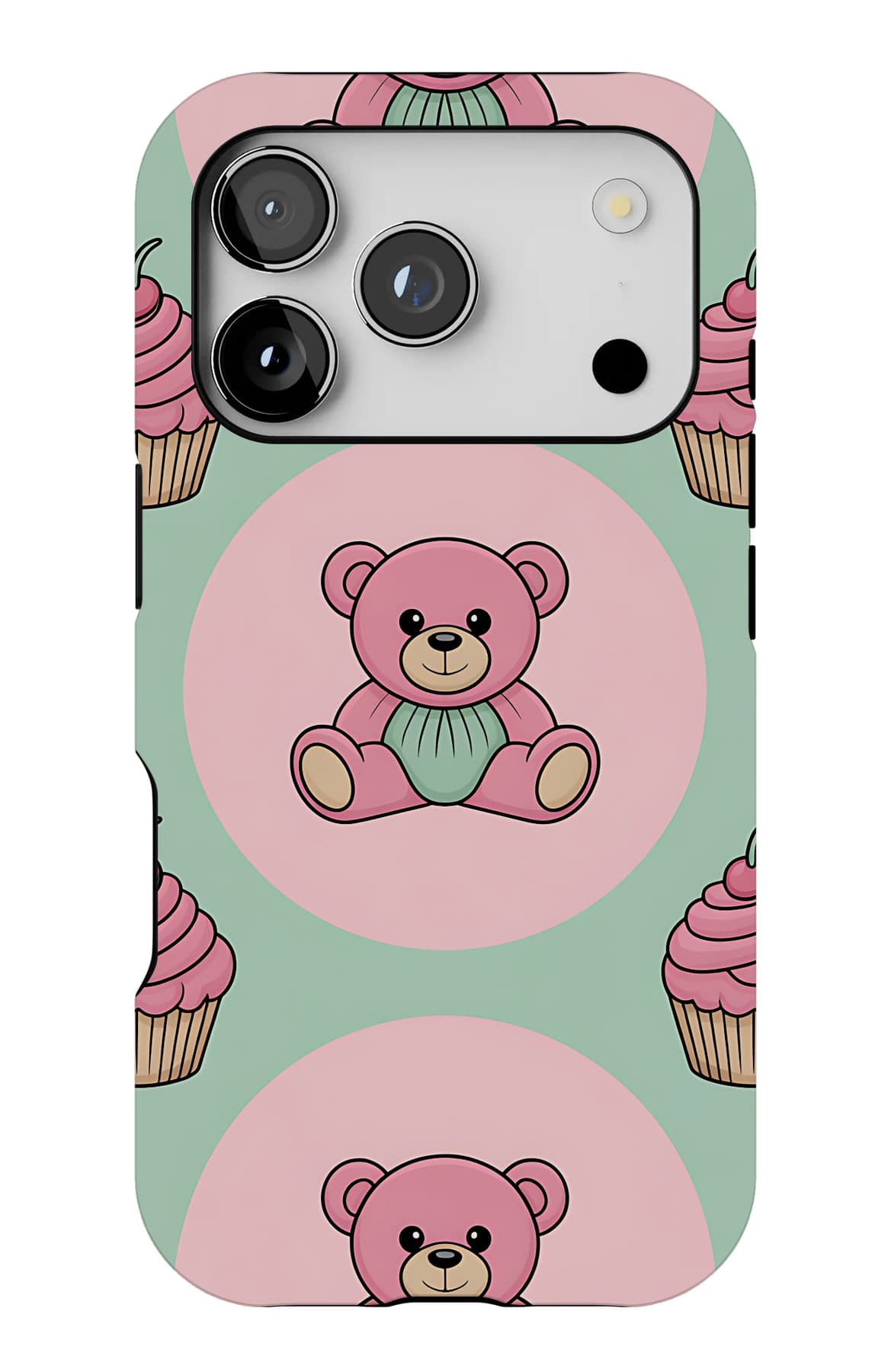 Teddies on clouds, on blush. Shown on an iPhone.