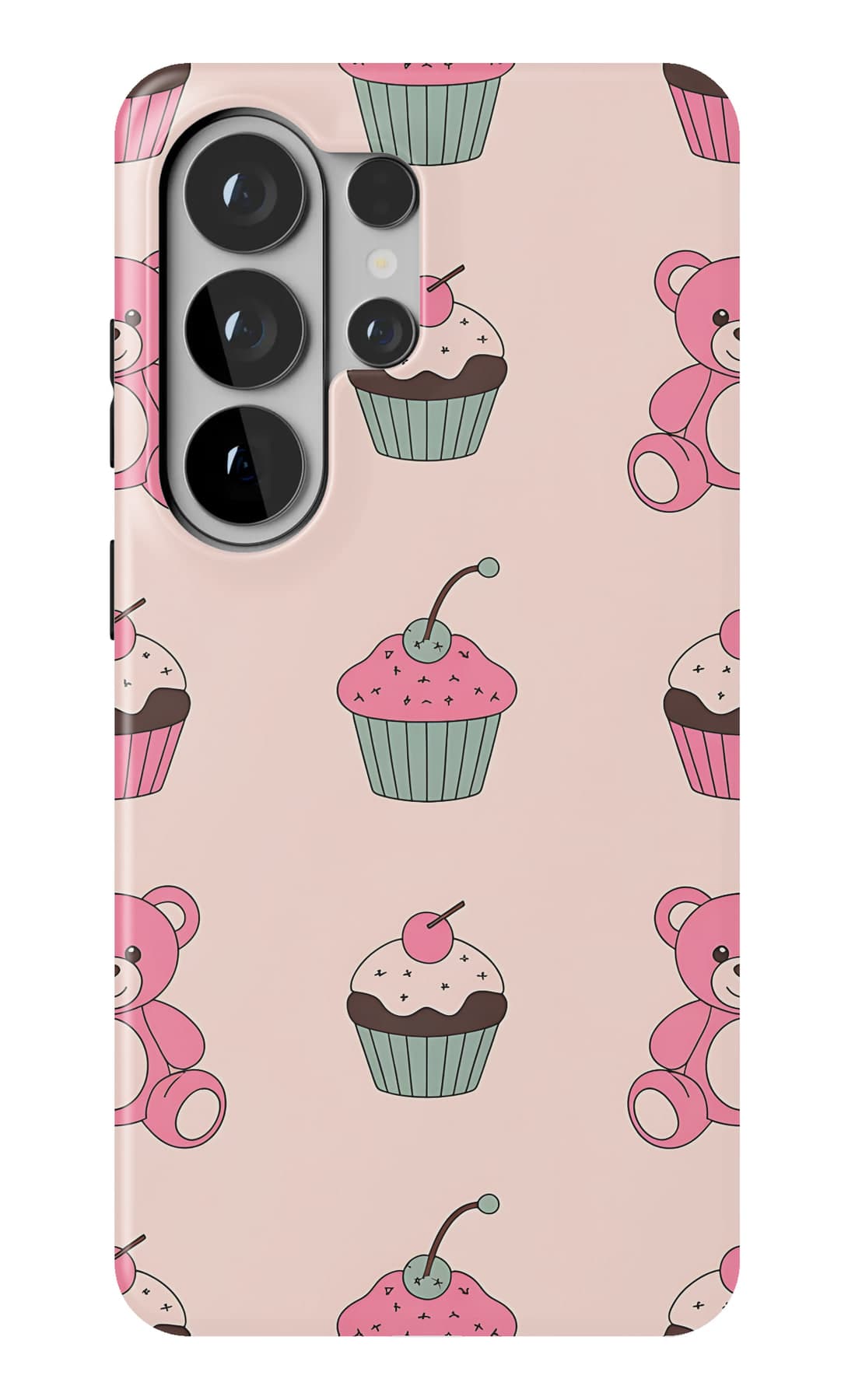 Teddies sitting on clouds, on pink. Shown on a Galaxy.