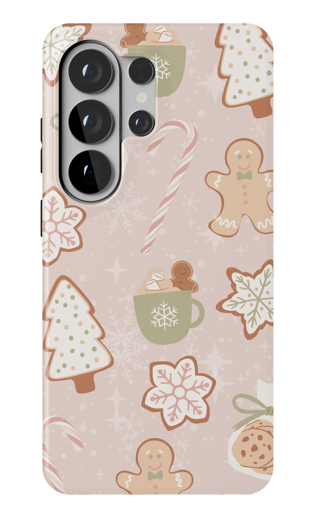Cocoa, gingerbread and candy canes on cream. Shown on a Galaxy.