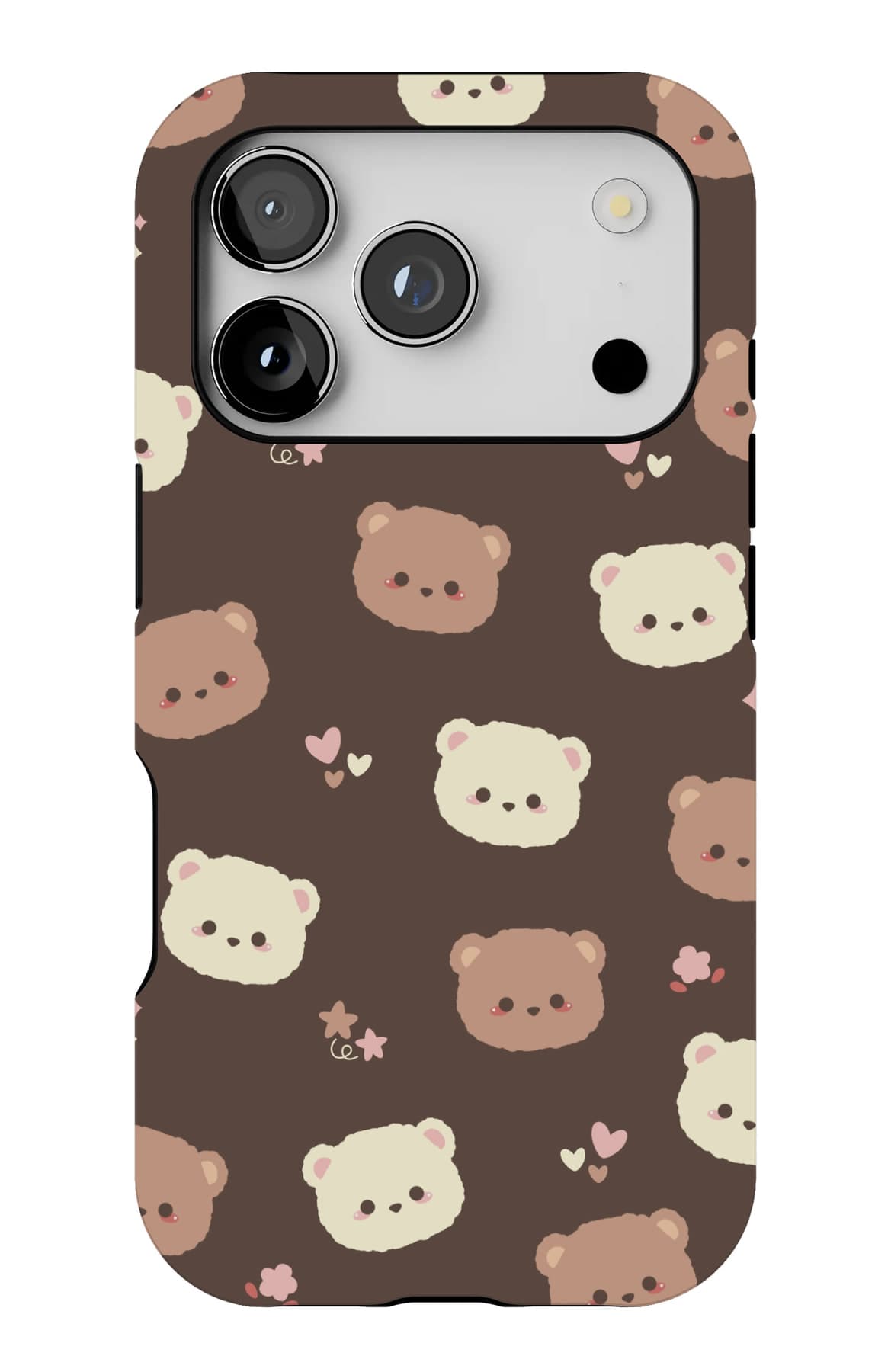 Small bear faces on deep cocoa brown. Shown on an iPhone.