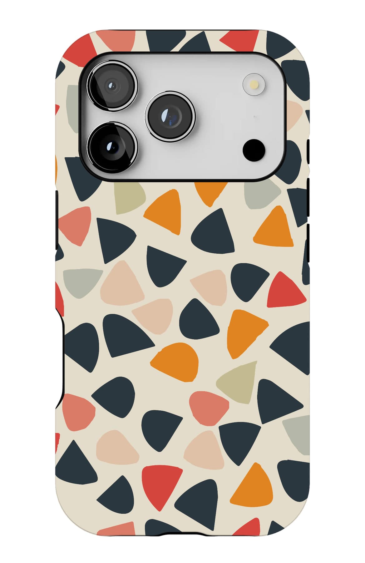 Scattered triangles and quarter circles on cream. Shown on an iPhone.