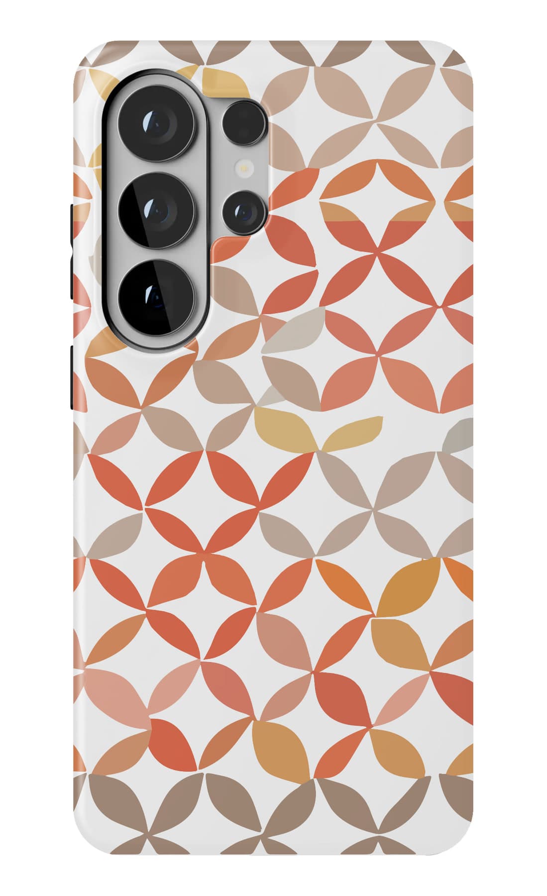 Coral and grey shapes locking together. Shown on a Galaxy.