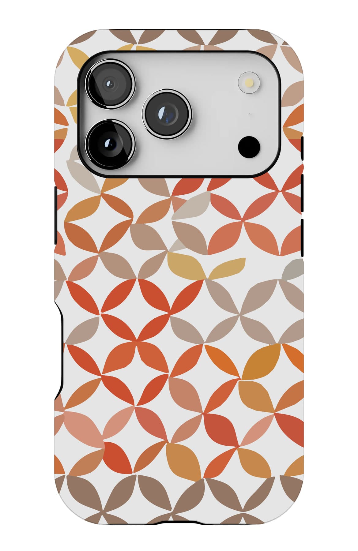 Coral and grey shapes locking together. Shown on an iPhone.