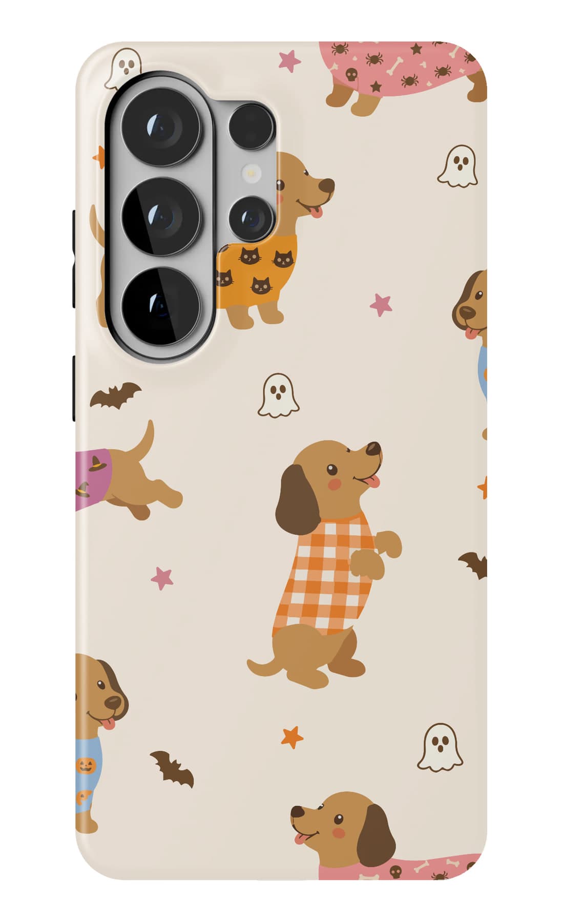 Sausage dogs dressed for Halloween. Shown on a Galaxy.
