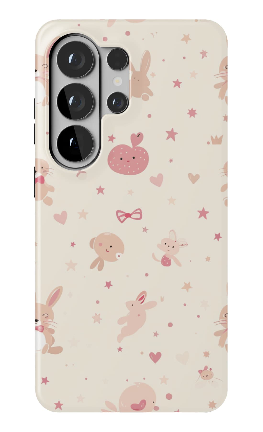 Small rabbits on warm cream. Shown on a Galaxy.