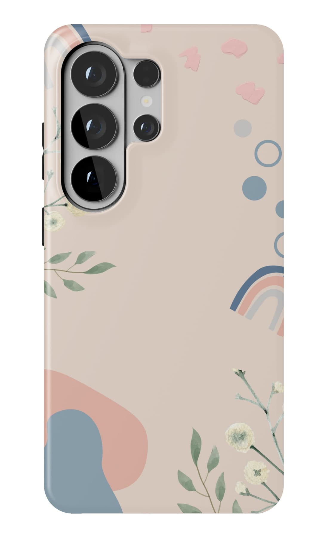 A rainbow among leaves on cream. Shown on a Galaxy.