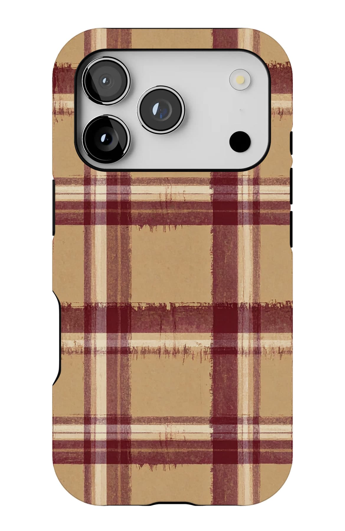Red lines over a cream weave. Shown on an iPhone.