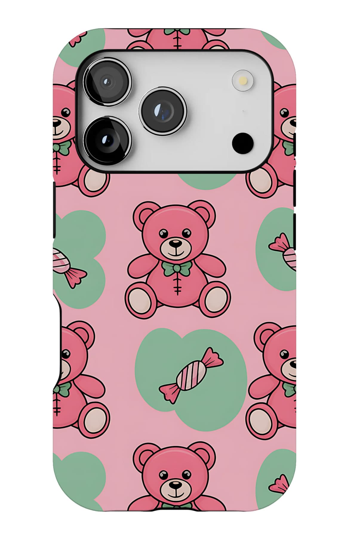 Teddies and small stars on cream. Shown on an iPhone.