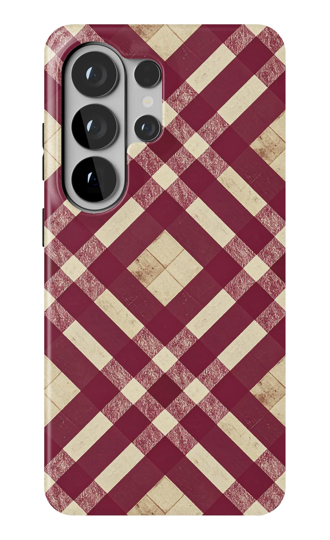 Crimson over a cream weave. Shown on a Galaxy.