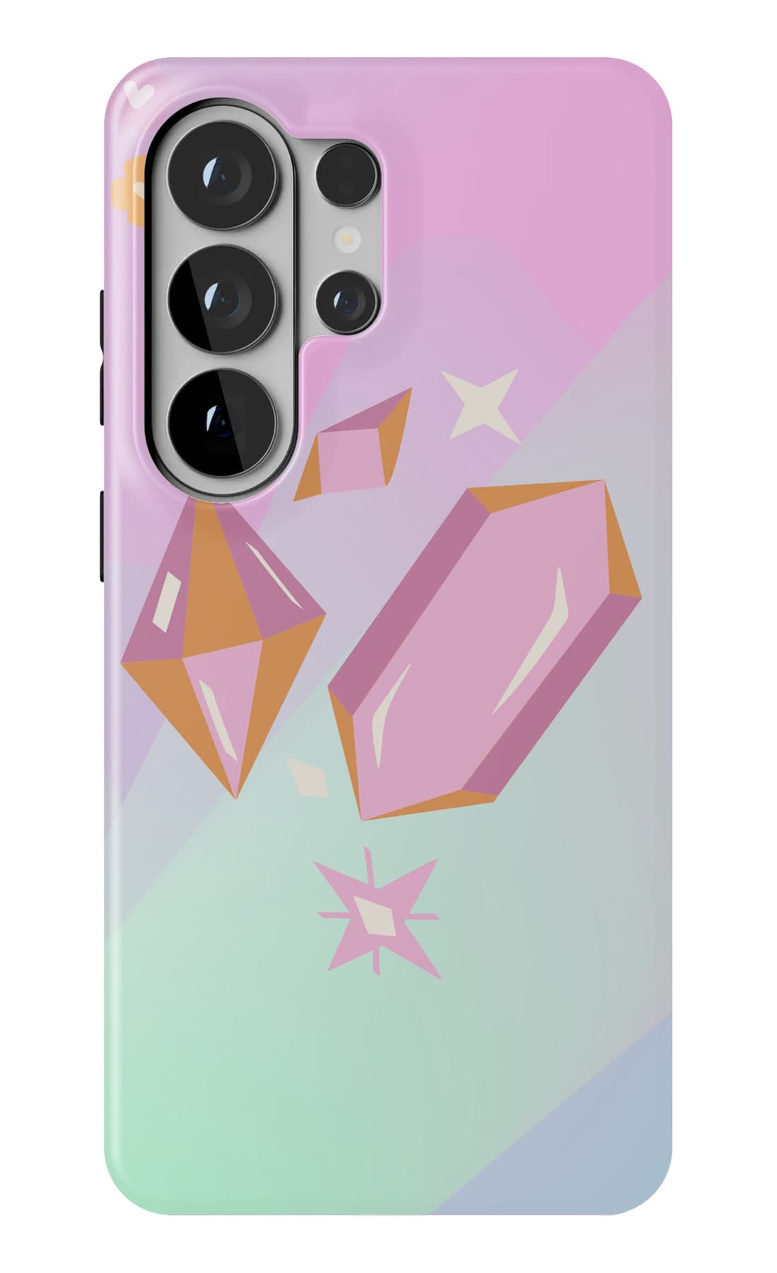 Pink and amber gems on a pastel wash. Shown on a Galaxy.