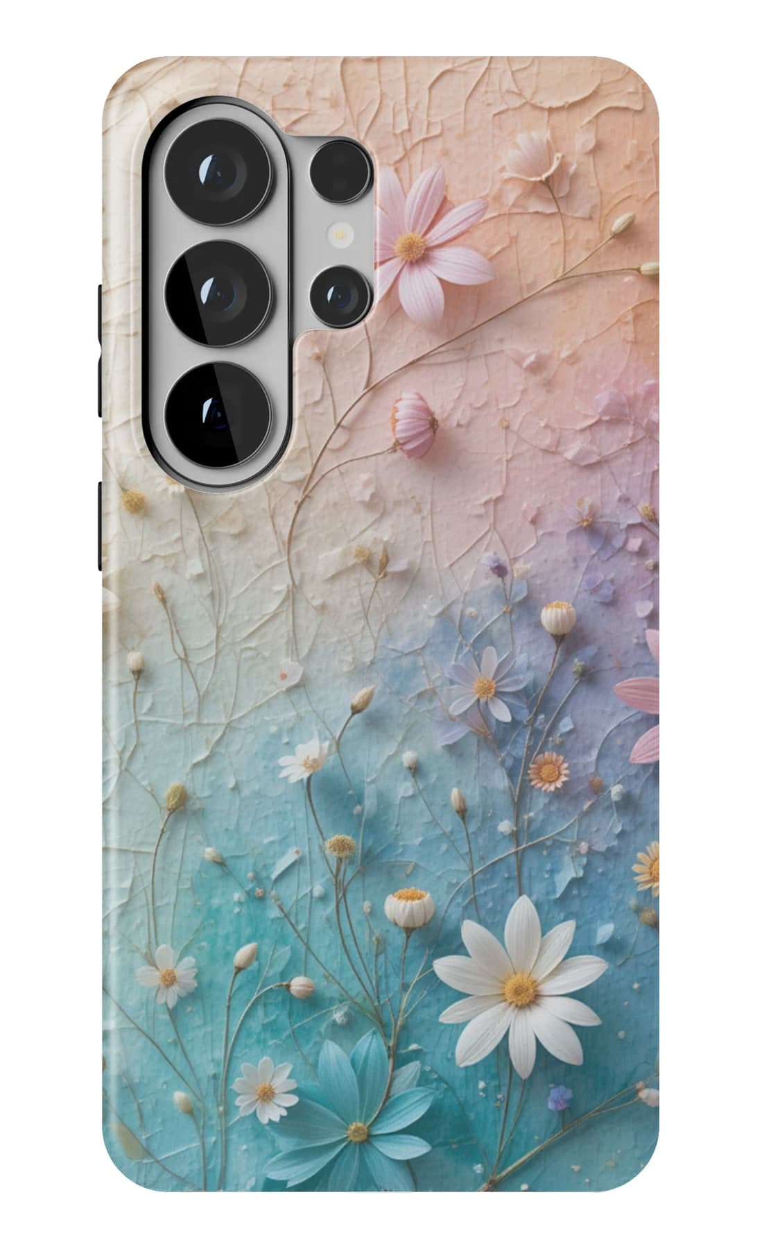 White daisies on pink plaster. Shown on a Galaxy.