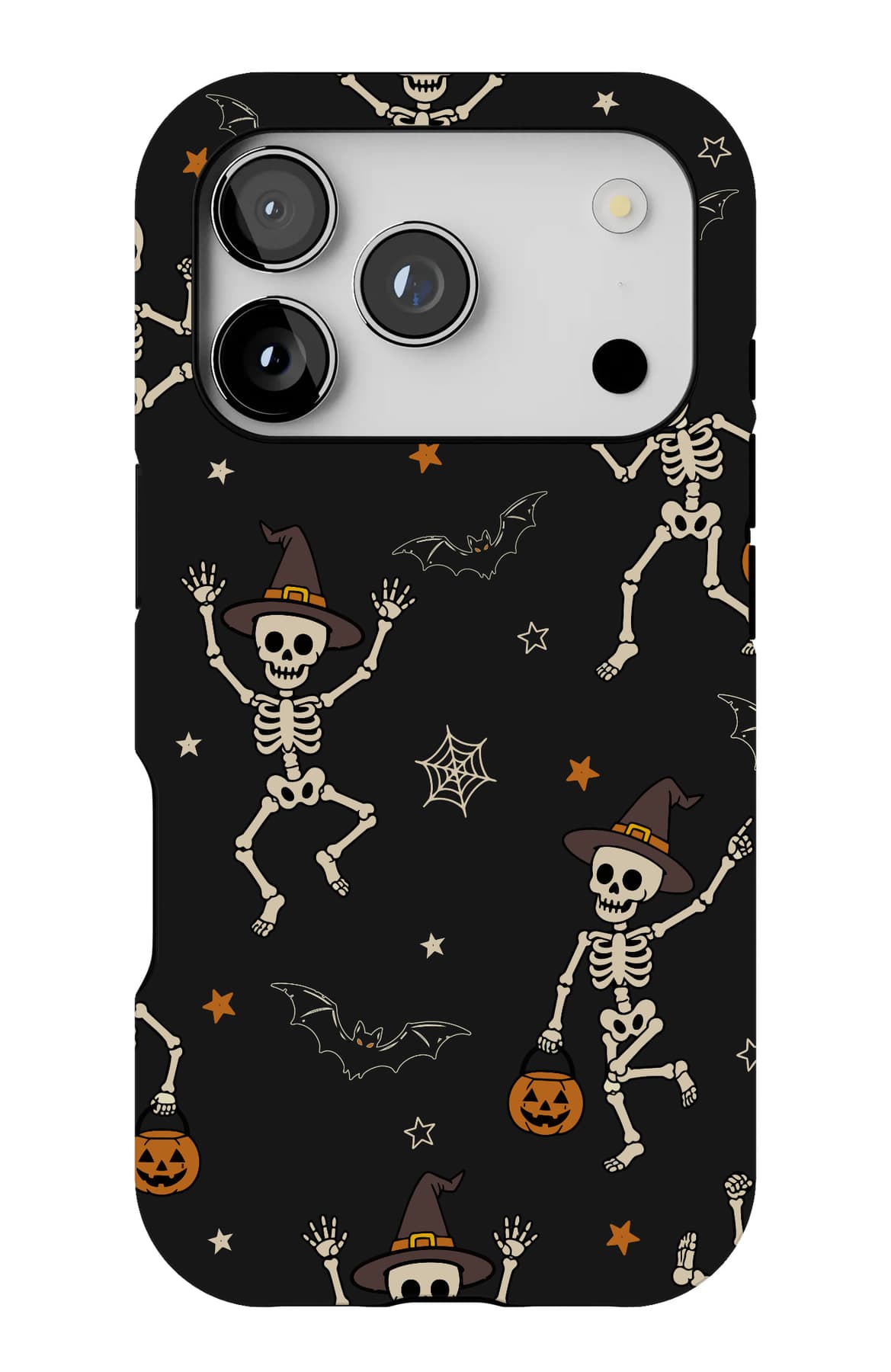 Skeletons mid-dance on black. Shown on an iPhone.