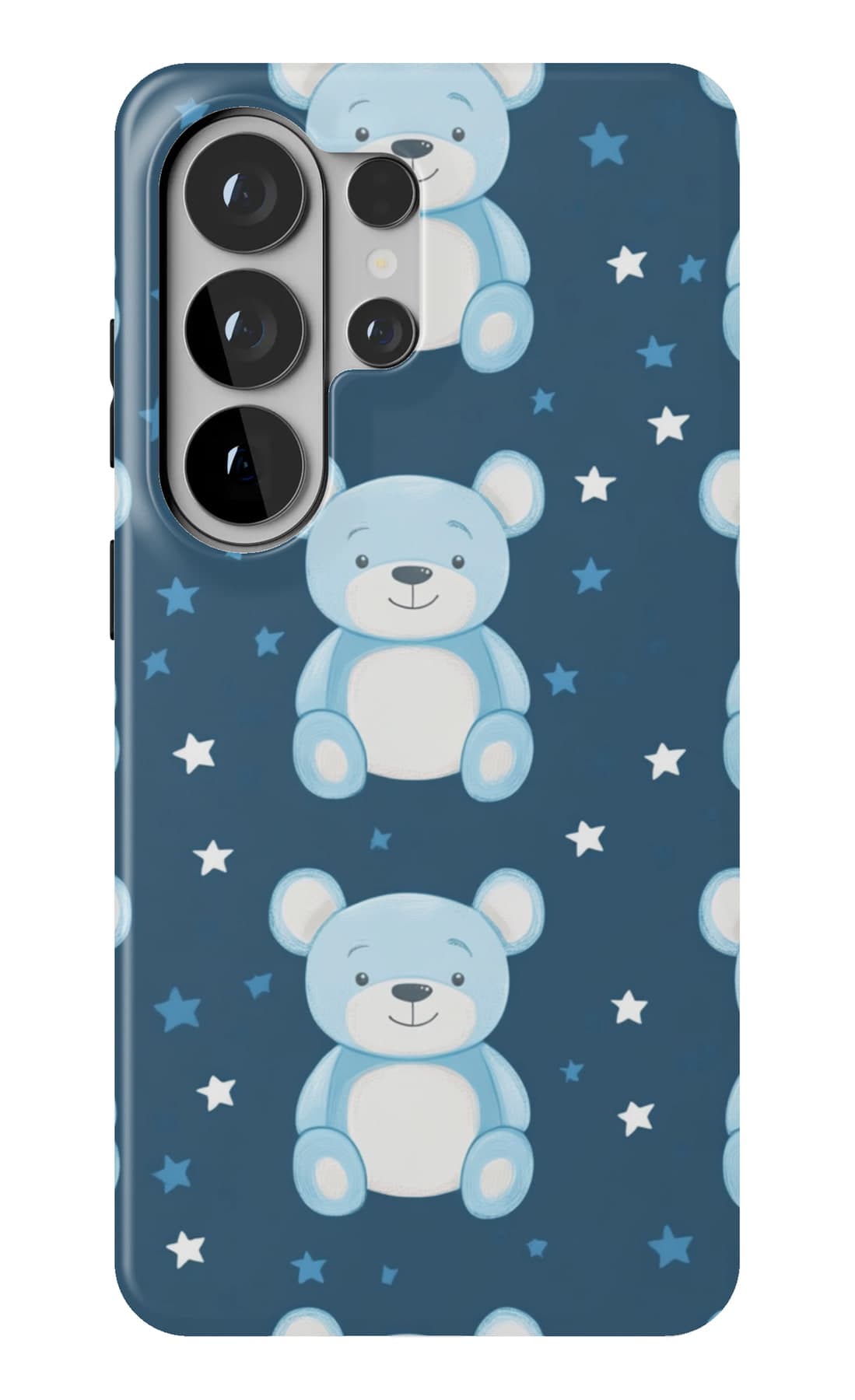 Teddies and stars on deep blue. Shown on a Galaxy.