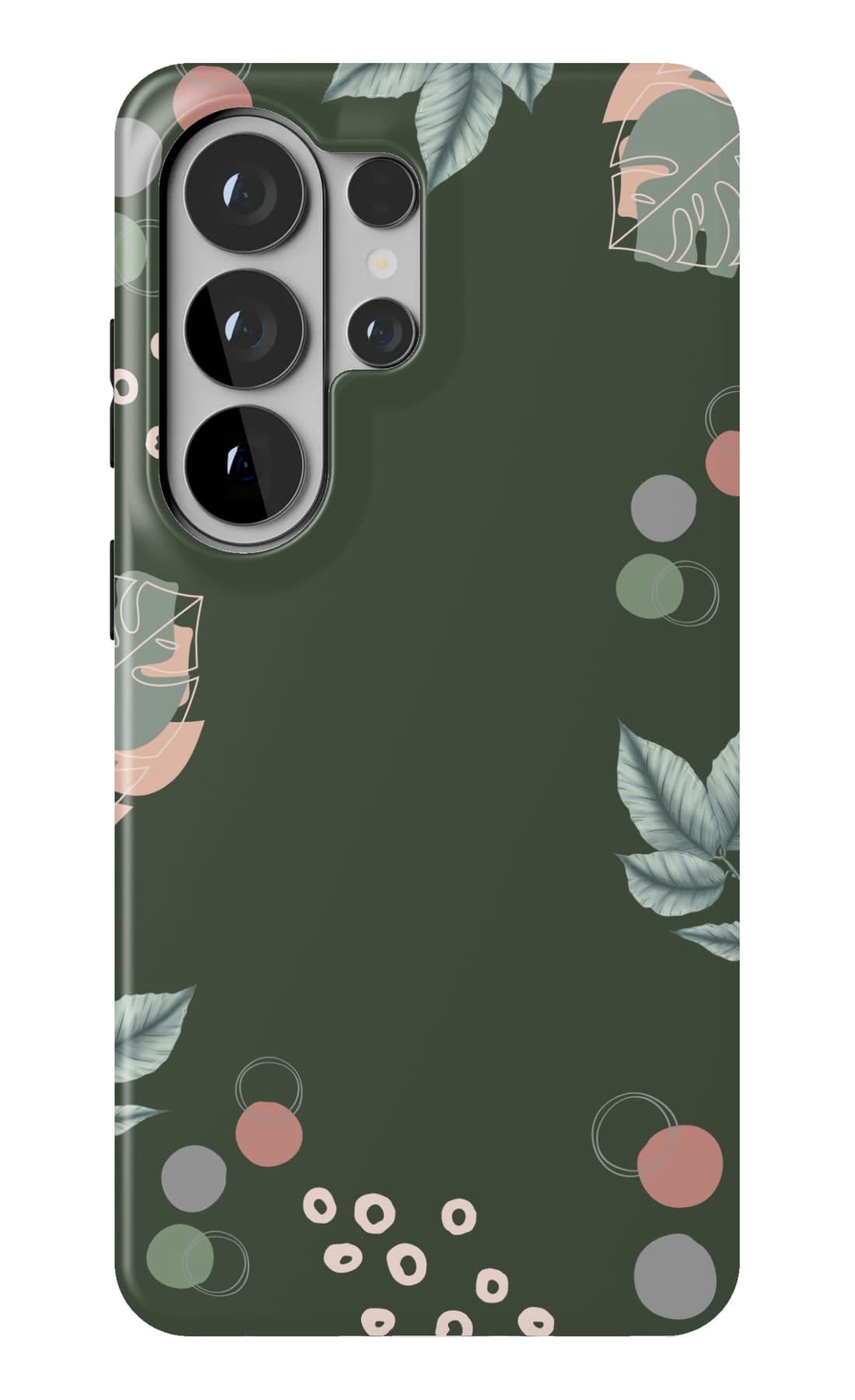 Leaves and dots on deep green. Shown on a Galaxy.