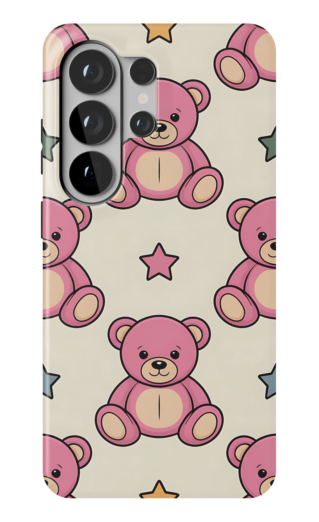 Pink teddies between small black dots. Shown on a Galaxy.
