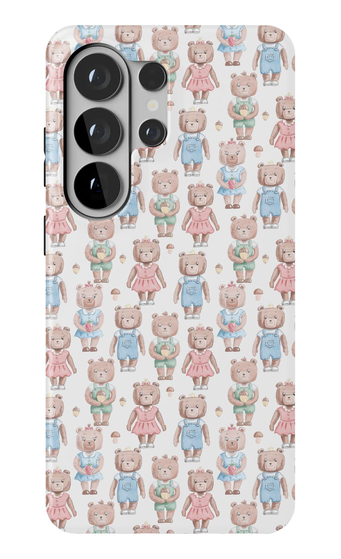 Bears in pink and blue outfits. Shown on a Galaxy.