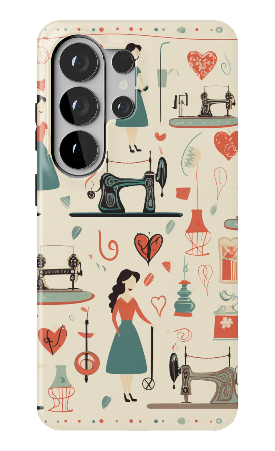 Dressmakers at work, on cream. Shown on a Galaxy.