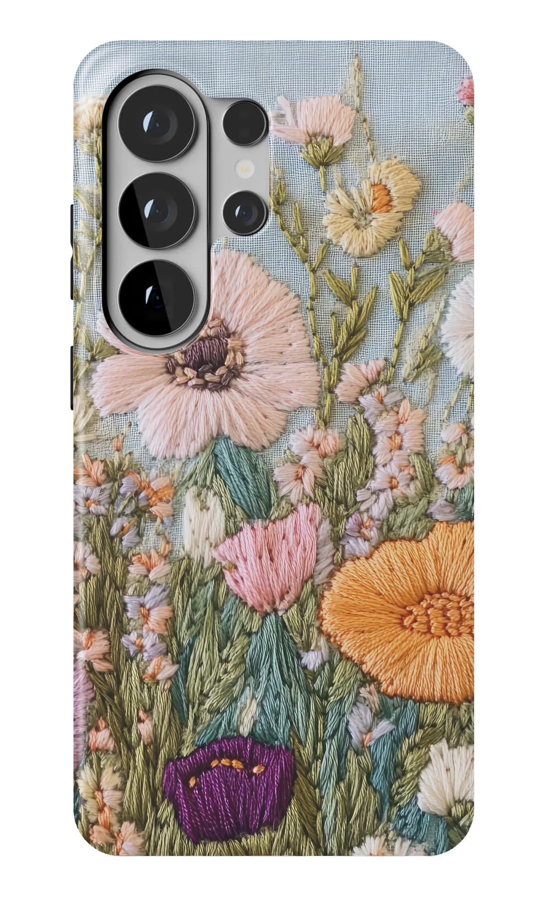 A stitched meadow of poppies and daisies. Shown on a Galaxy.