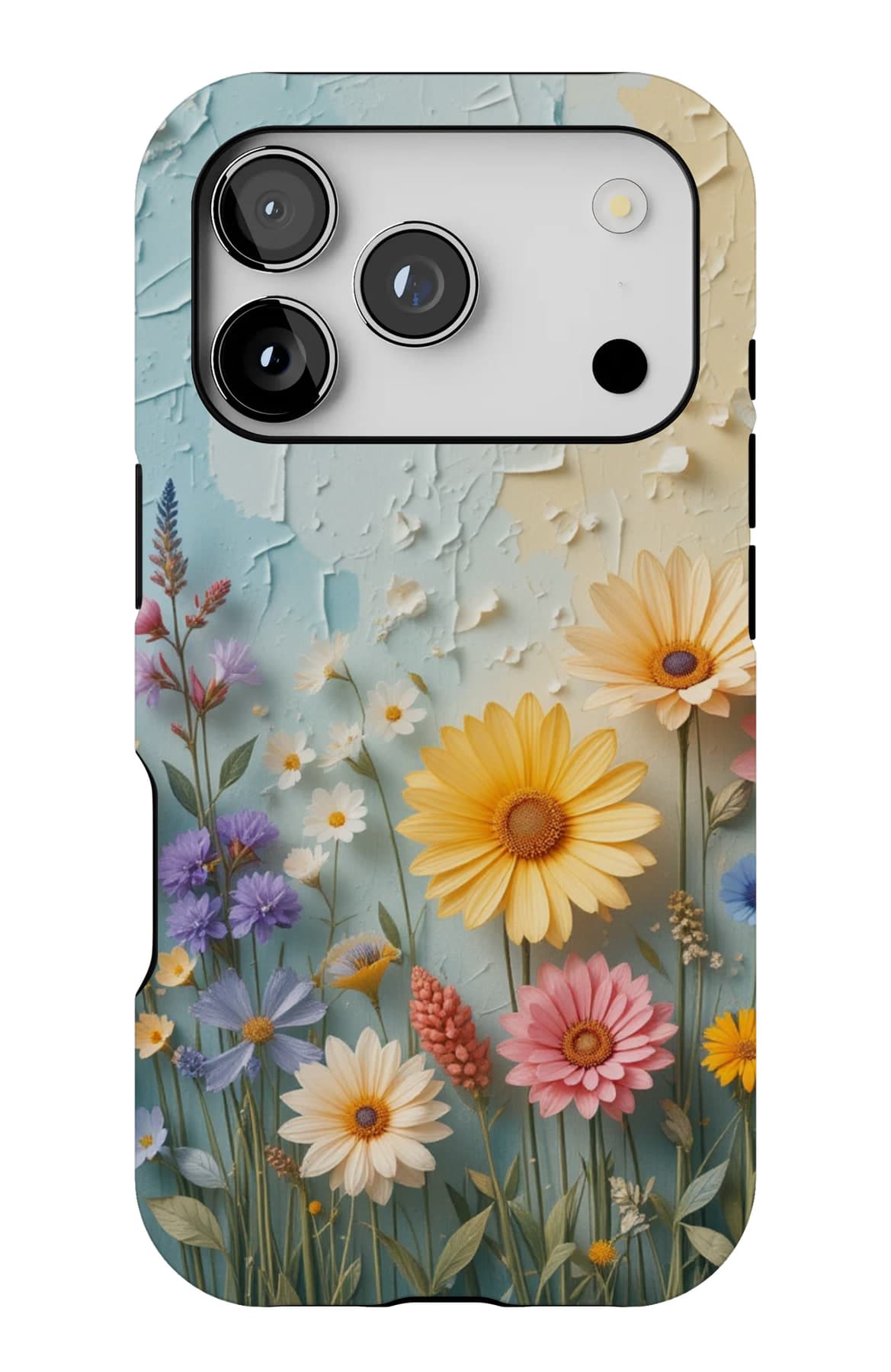 A field of daisies against blue. Shown on an iPhone.