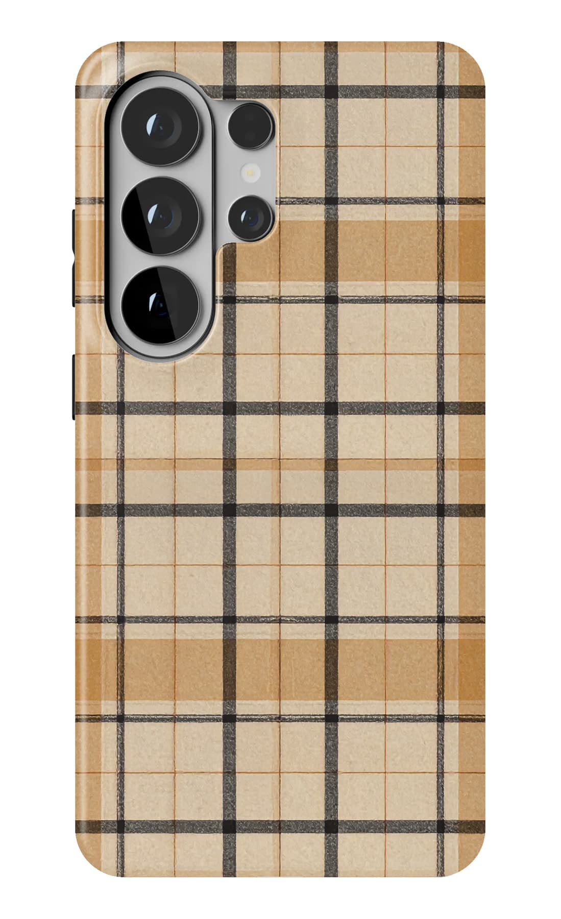 A fine tan and black plaid. Shown on a Galaxy.