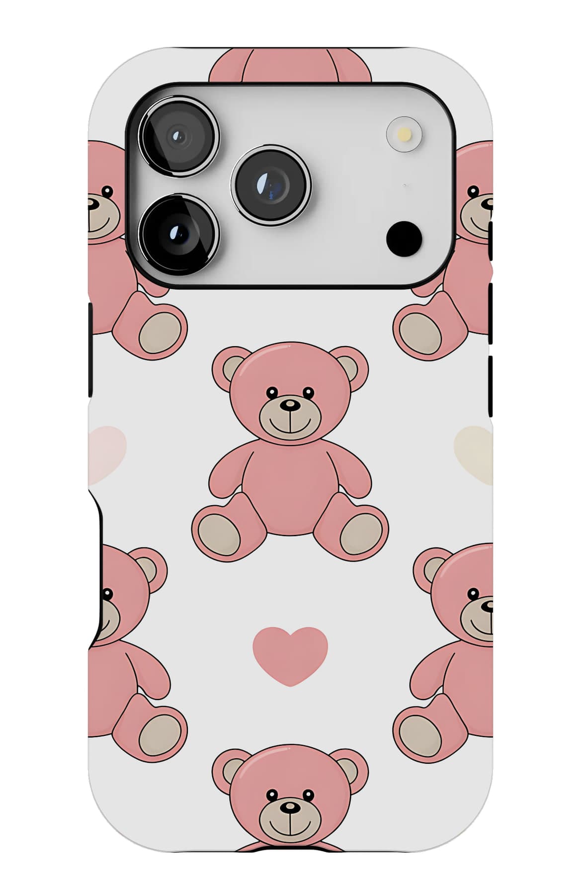 Teddies with flowers on lilac. Shown on an iPhone.